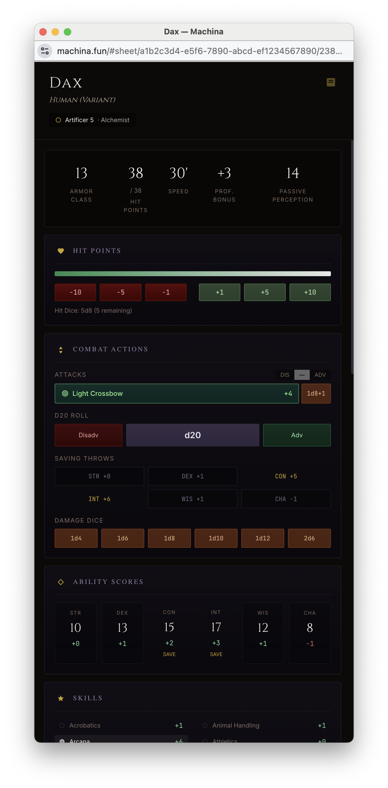 Character sheet
